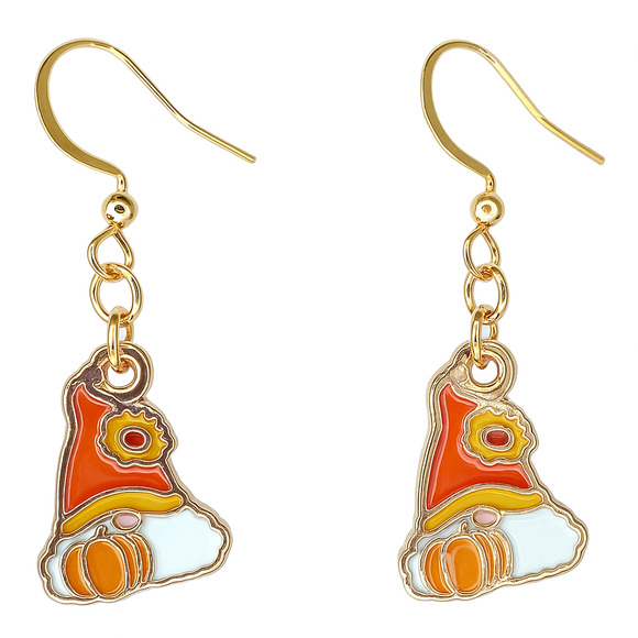 Fall gnome pumpkin dangle earrings — lightweight autumn holiday jewelry - Picture 1 of 4